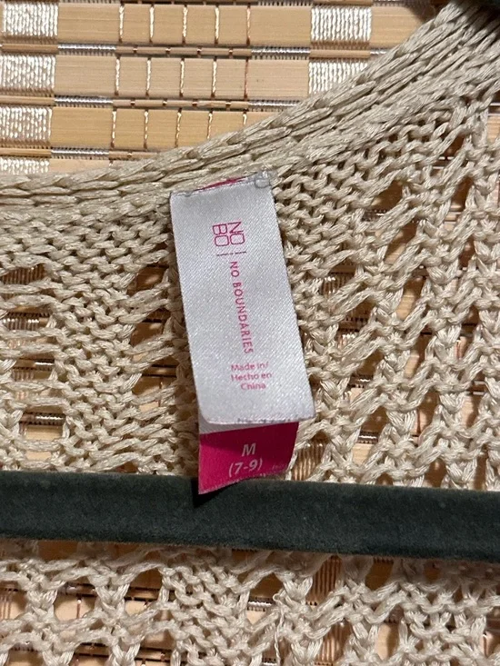 Boho Crochet Cardigan Open-Knit Fringe Poncho Vest Cottagecore Tan Size M - Picture 4 of 4